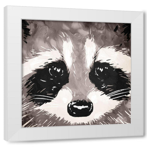 Racoon Eyes White Modern Wood Framed Art Print by OnRei