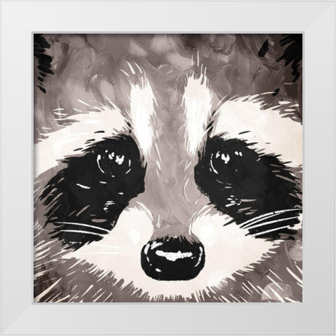 Racoon Eyes White Modern Wood Framed Art Print by OnRei