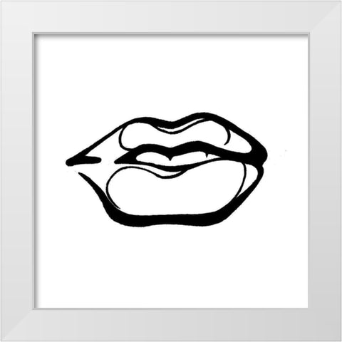 Scribble Lips Mate White Modern Wood Framed Art Print by OnRei