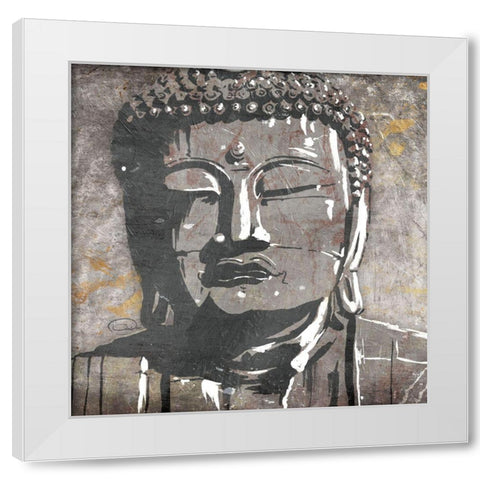 Neutral Buddha Square White Modern Wood Framed Art Print by OnRei