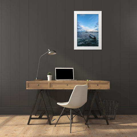 Engin Boat White Modern Wood Framed Art Print by Orlando
