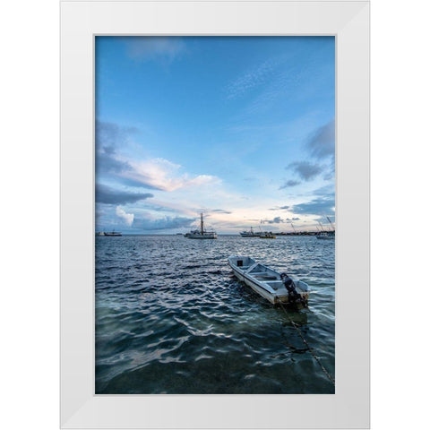 Engin Boat White Modern Wood Framed Art Print by Orlando