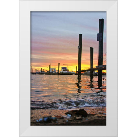 Sunset Harbour White Modern Wood Framed Art Print by Orlando