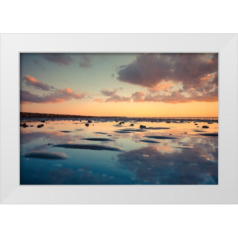 Blue Reflection White Modern Wood Framed Art Print by Orlando