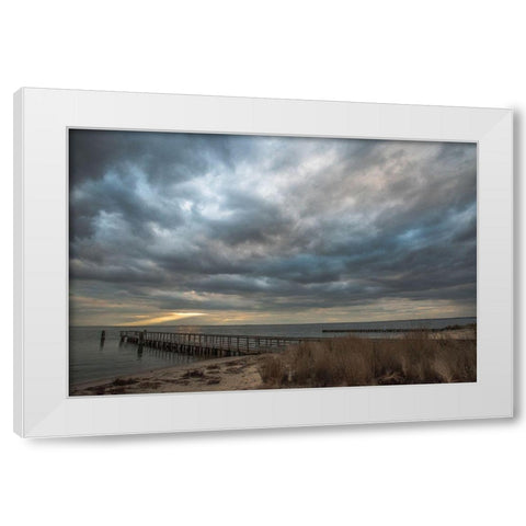 East Islip Sunset 2 White Modern Wood Framed Art Print by DeLuca, Pat