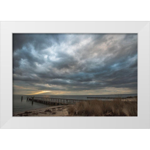 East Islip Sunset 2 White Modern Wood Framed Art Print by DeLuca, Pat