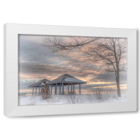 Blue Point Sunrise White Modern Wood Framed Art Print by DeLuca, Pat