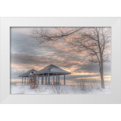 Blue Point Sunrise White Modern Wood Framed Art Print by DeLuca, Pat