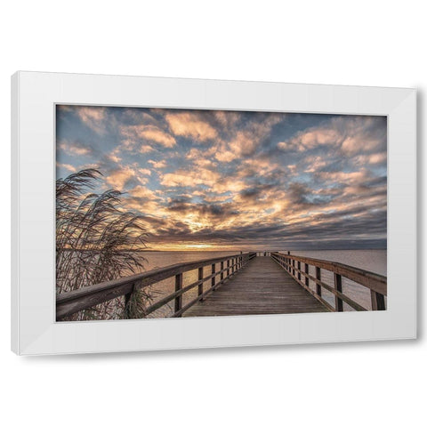 East Islip Sunrise White Modern Wood Framed Art Print by DeLuca, Pat