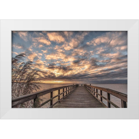 East Islip Sunrise White Modern Wood Framed Art Print by DeLuca, Pat