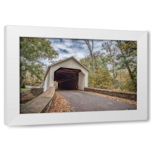 Covered Bridge White Modern Wood Framed Art Print by DeLuca, Pat