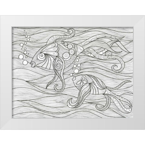 Fish Conversation White Modern Wood Framed Art Print by Varacek, Pam