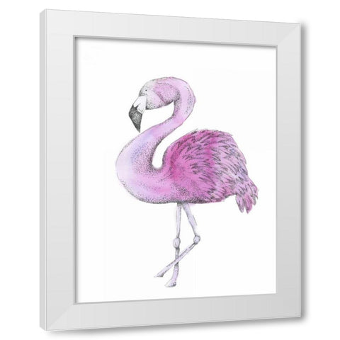 Flamingo White Modern Wood Framed Art Print by Varacek, Pam