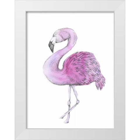 Flamingo White Modern Wood Framed Art Print by Varacek, Pam