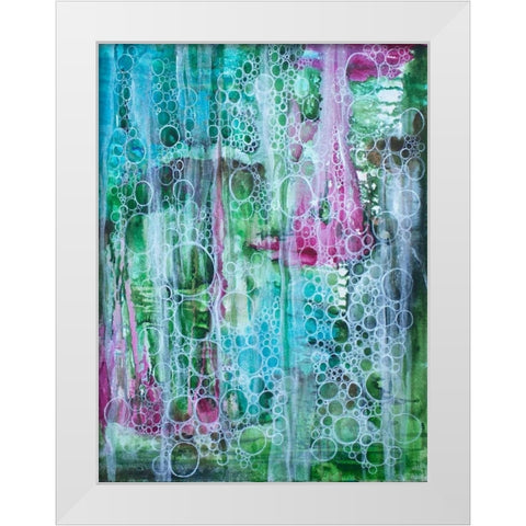 Teal Bubbles White Modern Wood Framed Art Print by Varacek, Pam