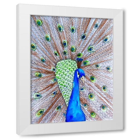 Peacock King White Modern Wood Framed Art Print by Varacek, Pam