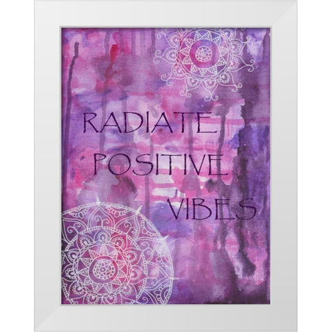 Purple Radiate Positive Vibes White Modern Wood Framed Art Print by Varacek, Pam