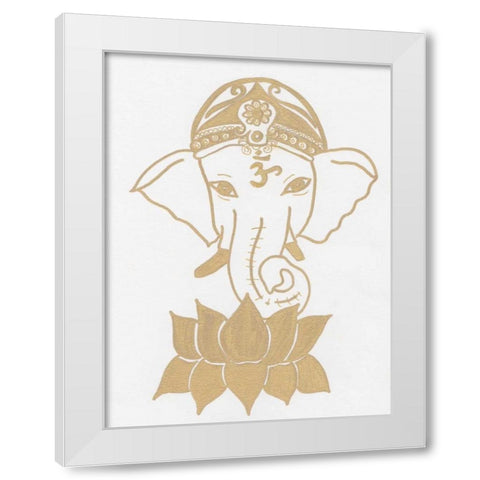 Golden Elephant Lotus White Modern Wood Framed Art Print by Varacek, Pam