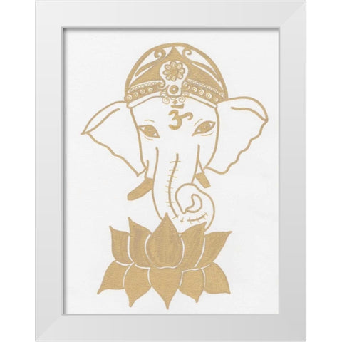 Golden Elephant Lotus White Modern Wood Framed Art Print by Varacek, Pam