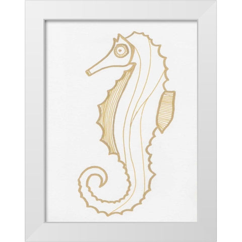 Golden Seahorse White Modern Wood Framed Art Print by Varacek, Pam