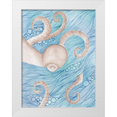 Sea Of Octopus White Modern Wood Framed Art Print by Varacek, Pam