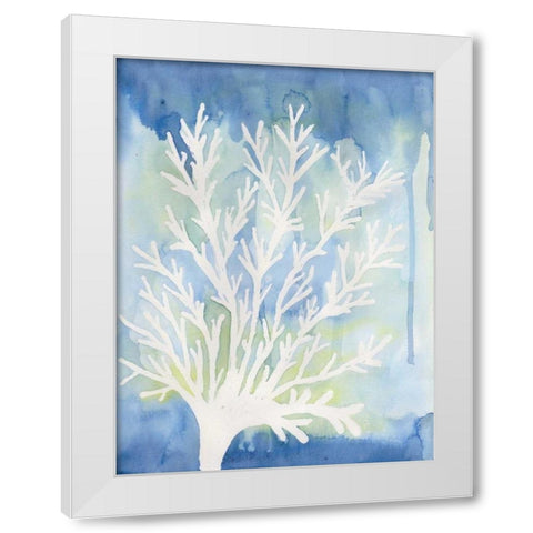 Blue Coral White Modern Wood Framed Art Print by Varacek, Pam