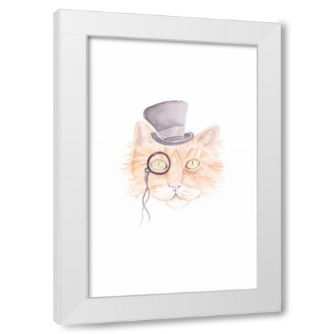Monacle Meow White Modern Wood Framed Art Print by Varacek, Pam