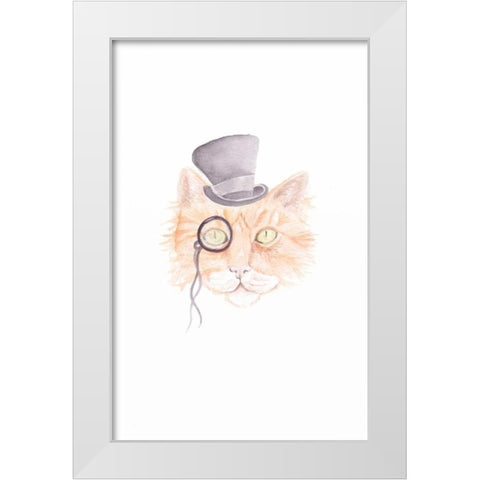 Monacle Meow White Modern Wood Framed Art Print by Varacek, Pam