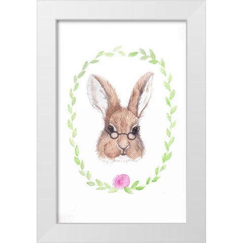 Bespectacled Bunny White Modern Wood Framed Art Print by Varacek, Pam