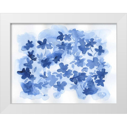 Indigo Flower Bush White Modern Wood Framed Art Print by Varacek, Pam