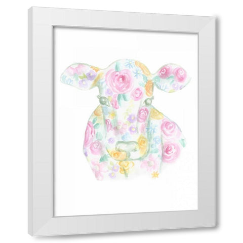 Floral Cow White Modern Wood Framed Art Print by Varacek, Pam