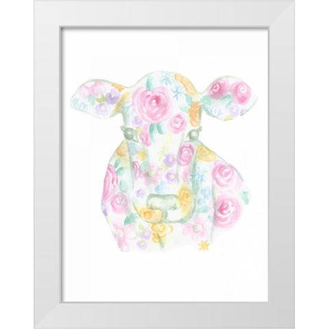 Floral Cow White Modern Wood Framed Art Print by Varacek, Pam
