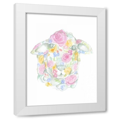 Floral Sheep White Modern Wood Framed Art Print by Varacek, Pam