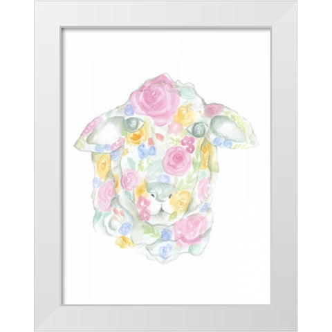 Floral Sheep White Modern Wood Framed Art Print by Varacek, Pam