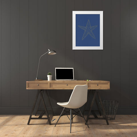 Glowing Indigo Starfish White Modern Wood Framed Art Print by Varacek, Pam