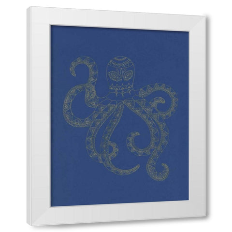 Glowing Indigo Octo White Modern Wood Framed Art Print by Varacek, Pam