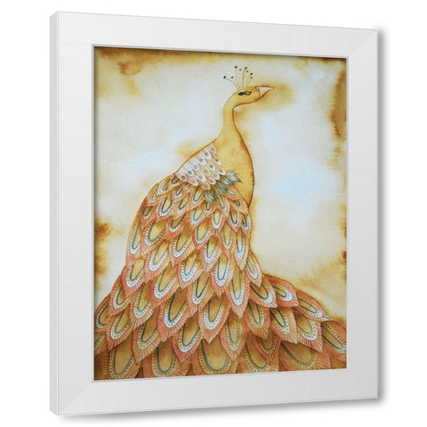 Natural Peacock White Modern Wood Framed Art Print by Varacek, Pam