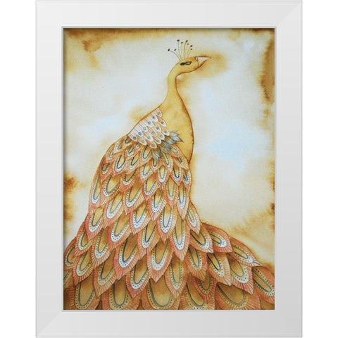 Natural Peacock White Modern Wood Framed Art Print by Varacek, Pam