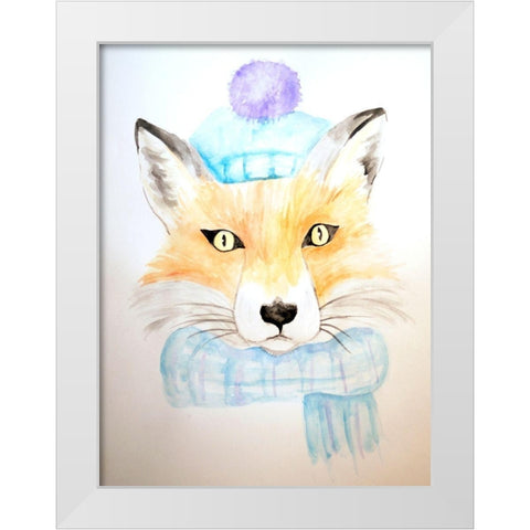 Winter Fox White Modern Wood Framed Art Print by Varacek, Pam