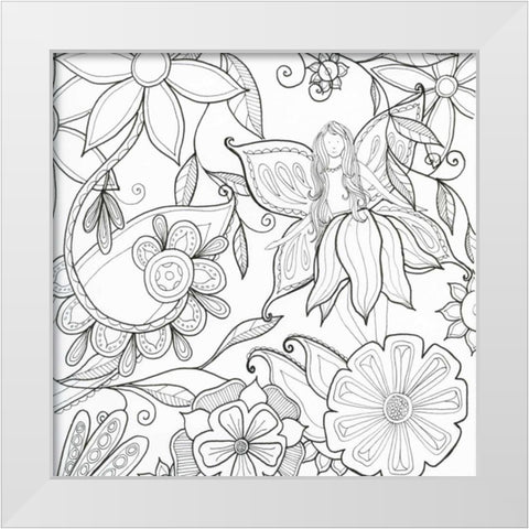 Floral and Fairy White Modern Wood Framed Art Print by Varacek, Pam