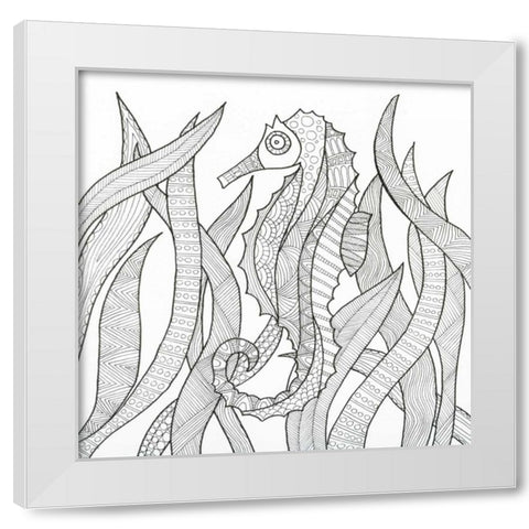 Hiding Seahorse White Modern Wood Framed Art Print by Varacek, Pam
