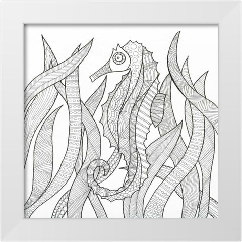 Hiding Seahorse White Modern Wood Framed Art Print by Varacek, Pam