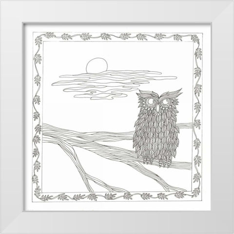 Owl In The Moonlight White Modern Wood Framed Art Print by Varacek, Pam