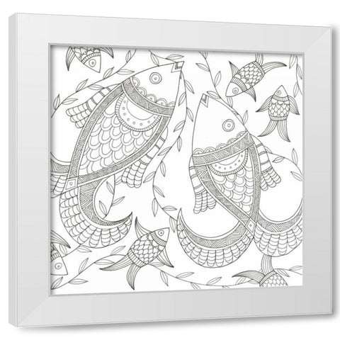 Fish In The Wild White Modern Wood Framed Art Print by Varacek, Pam