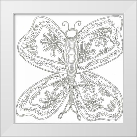Herbal Butterfly White Modern Wood Framed Art Print by Varacek, Pam