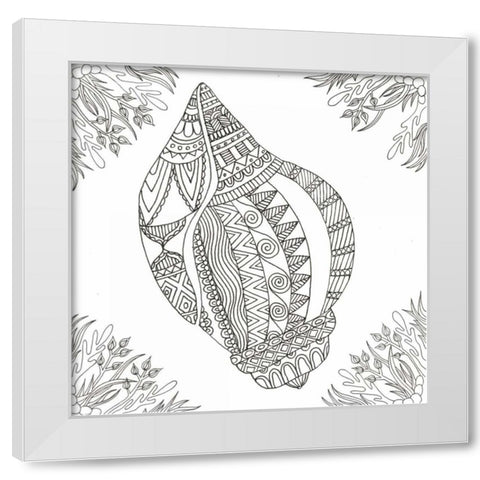 Seashell Within Weeds White Modern Wood Framed Art Print by Varacek, Pam