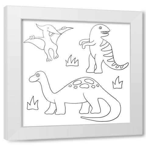 Dinosaurs White Modern Wood Framed Art Print by Varacek, Pam