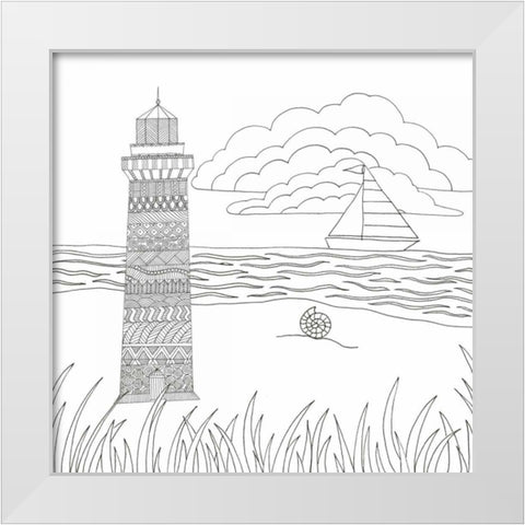 Summer Lighthouse White Modern Wood Framed Art Print by Varacek, Pam