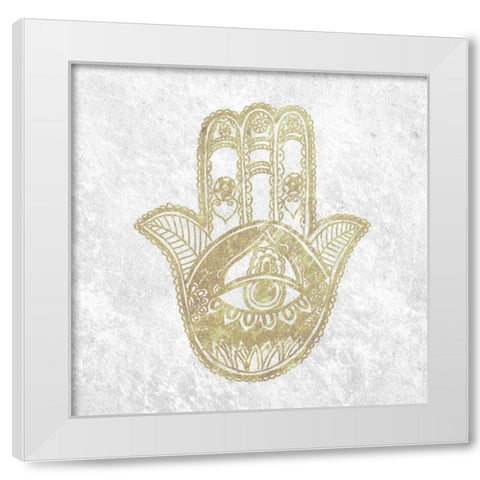 Gold Hamsa White Modern Wood Framed Art Print by Varacek, Pam