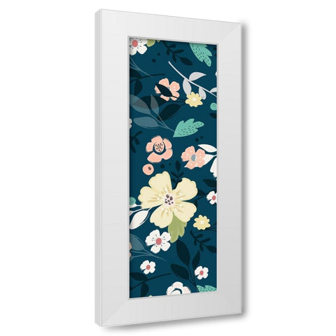 Folksy Floral Scatter BLueandGrey White Modern Wood Framed Art Print by Allen, Candace